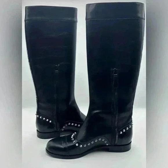 ALEXANDER McQUEEN Black Leather Metal Stud Detail Round-Toe Knee Boots 38 New* - Picture 16 of 16